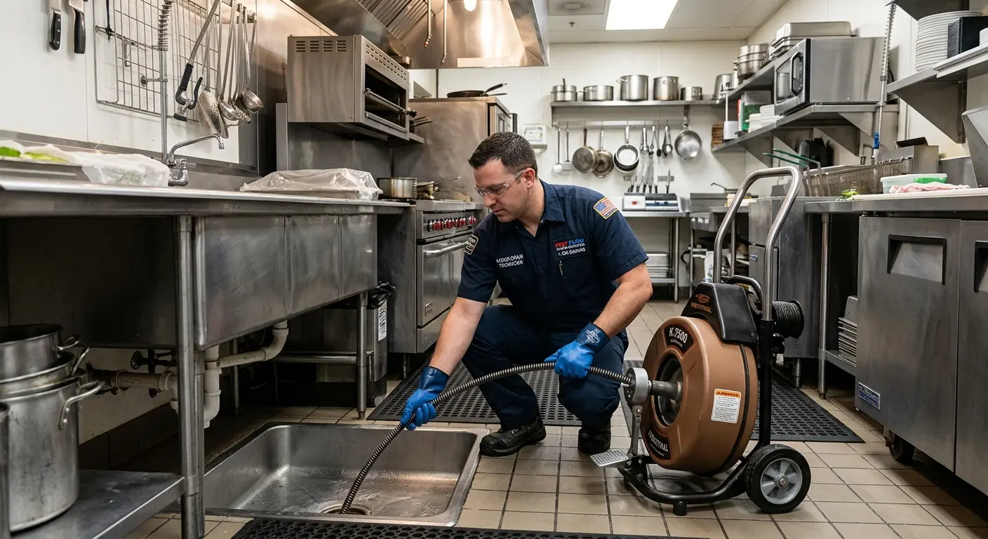 Commercial drain cleaning service in a restaurant kitchen in Braintree Town