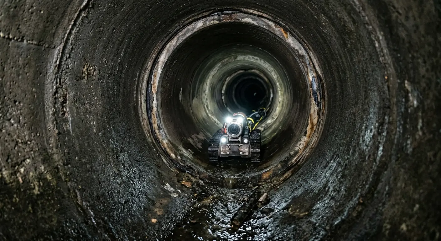 Robotic sewer camera inspecting pipe interior for Sewer Line Cleaning in Braintree Town